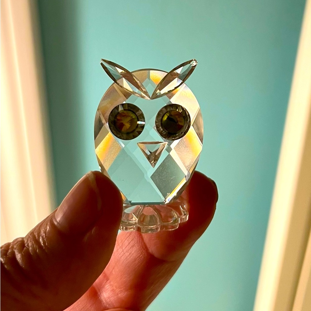Swarovski Crystal Owl Miniature Figurine with Iridescent Accents